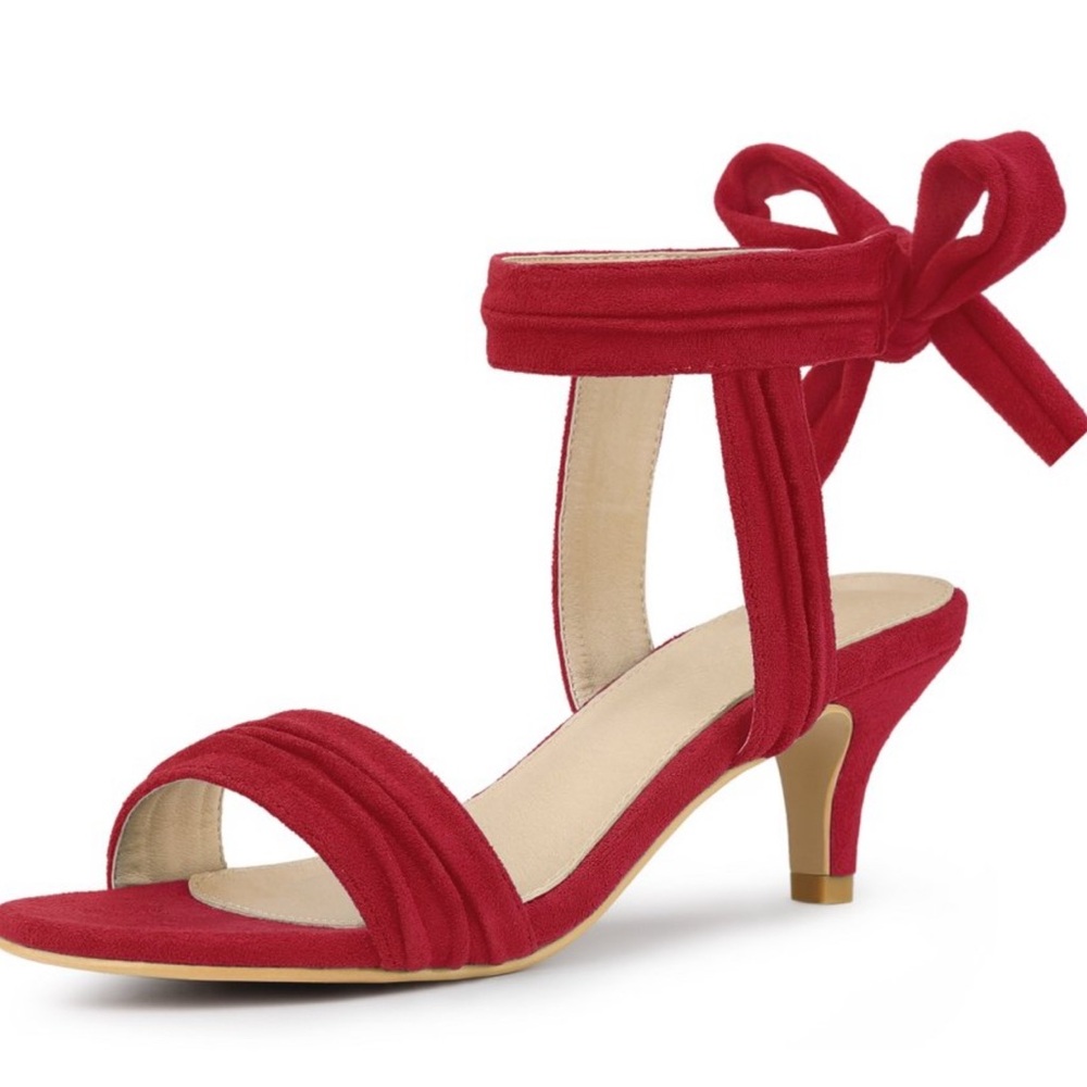 Red Ankle-Tie Mid Heel Sandals NEW NEVER WORN
